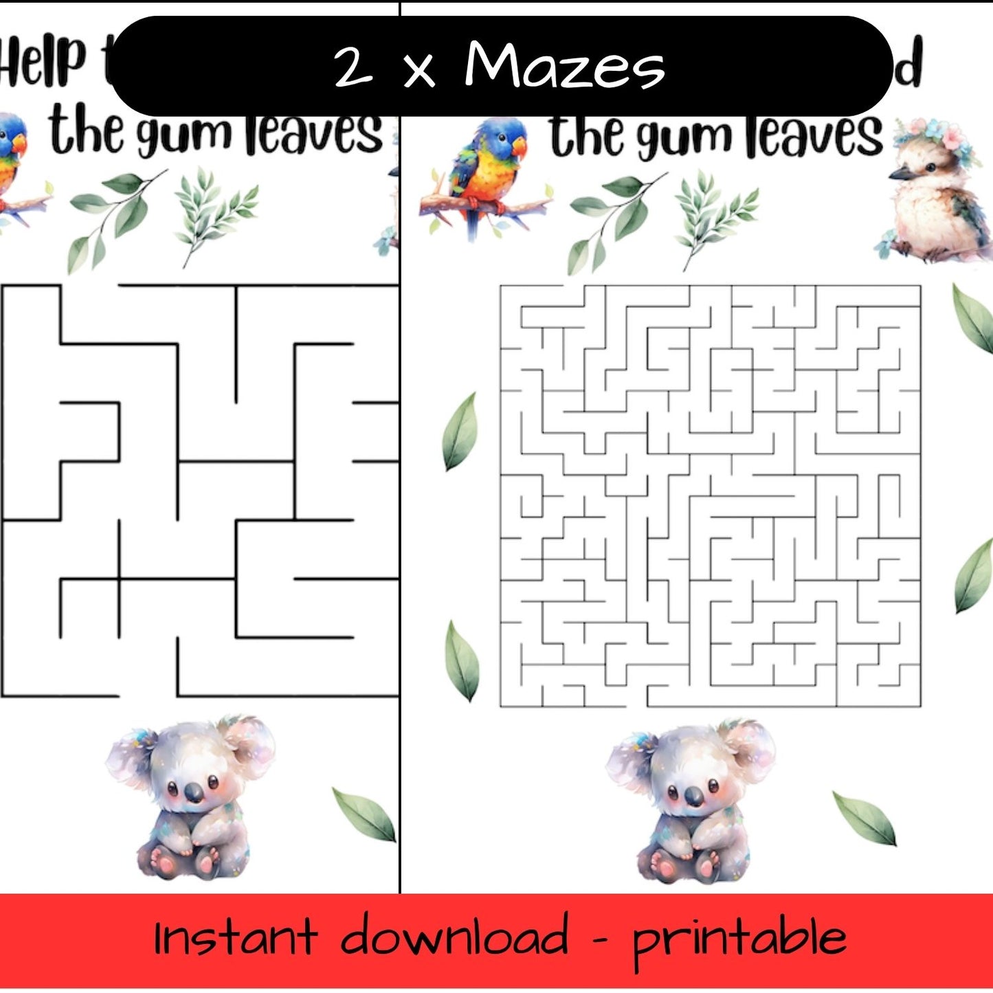 Printable Australian animal mazes - activity sheets, educational game