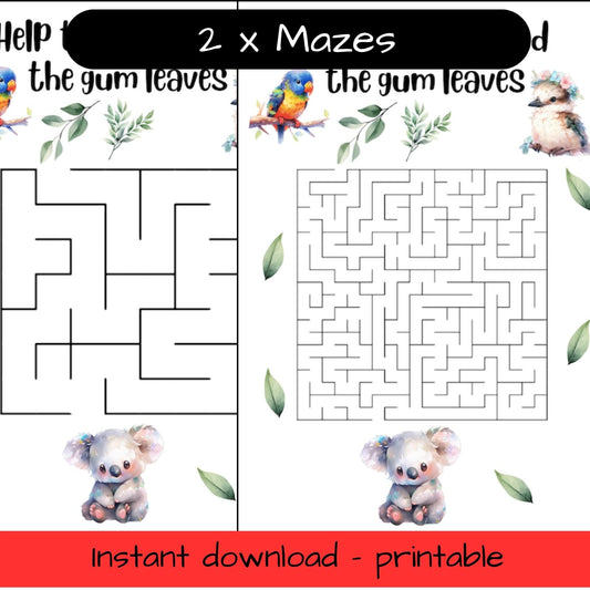 Printable Australian animal mazes - activity sheets, educational game