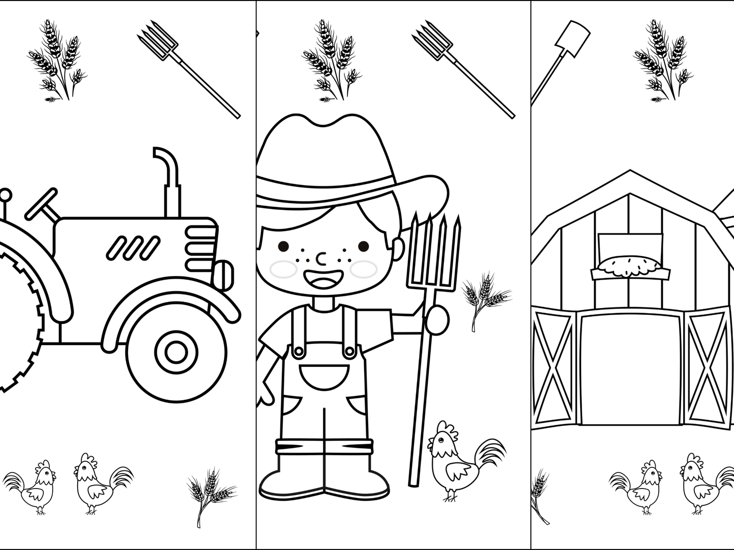 Printable colouring in pages x10 - farm animals