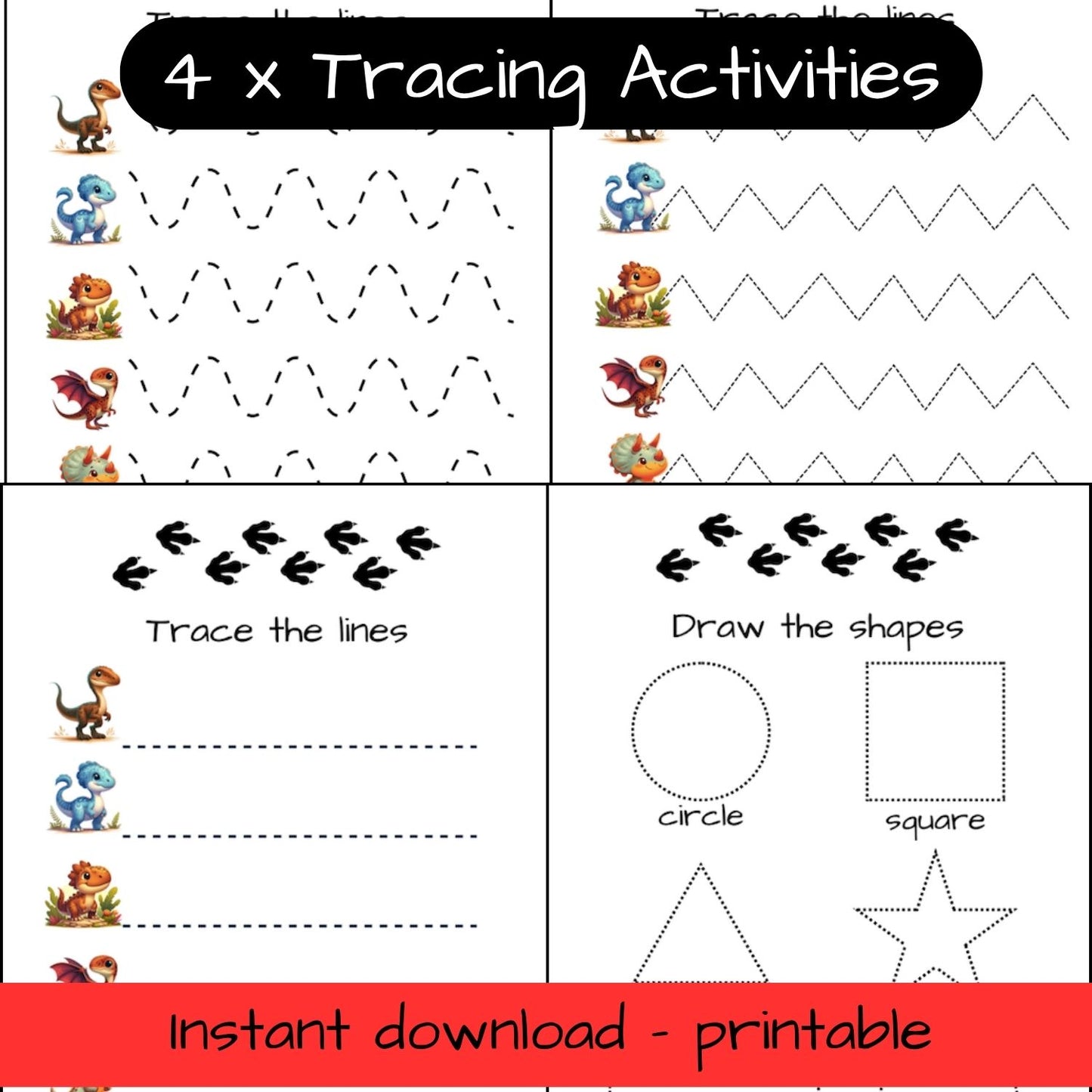 Printable Dinosaur activity sheets - shapes