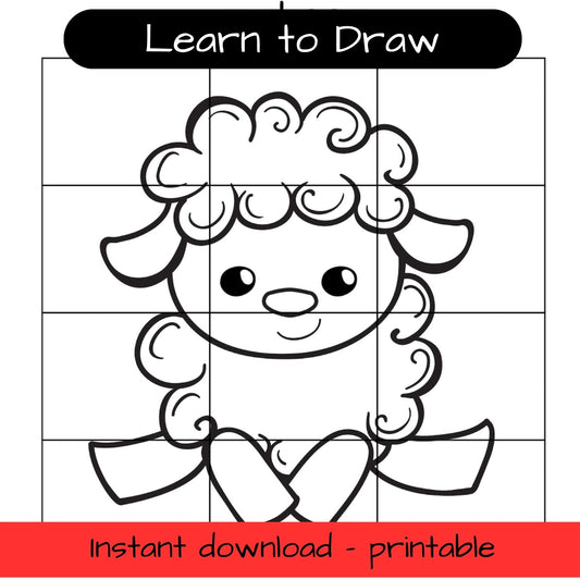 Learn to Draw - Lamb - printable grid drawing activity