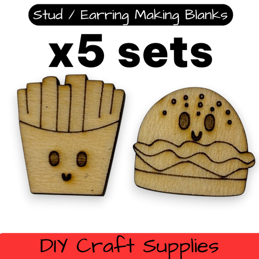 Wooden Food Earring Blanks for DIY Jewellery Making, scrapbooking - Studs - 10pc Laser Cut Pieces
