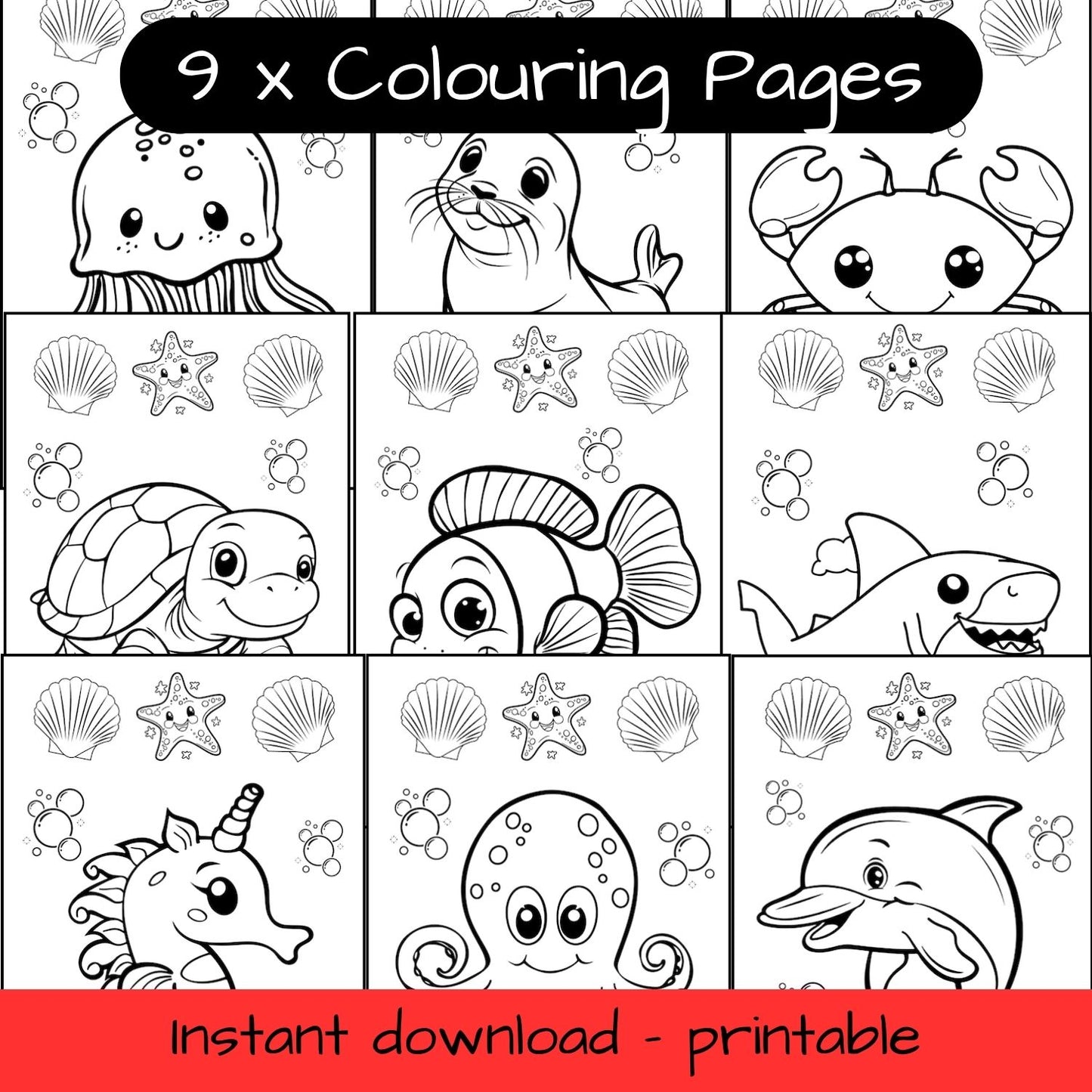 9 Printable colouring in pages - Ocean animals