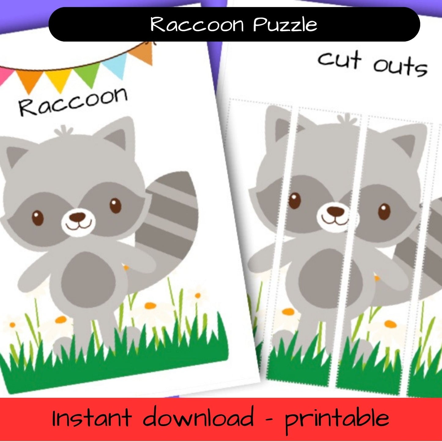 Printable Woodland activity sheet - Raccoon puzzle