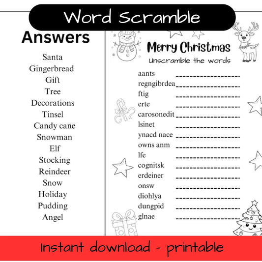 Printable Christmas colouring in word scramble