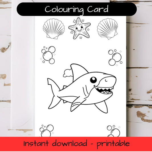 Shark greeting card with envelope - printable