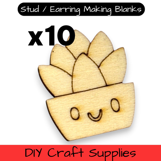 Wooden Plant Earring Blanks for DIY Jewellery Making, scrapbooking - Studs - 10pc Laser Cut Pieces