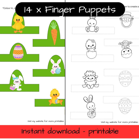 Printable Easter finger puppets - colouring, pretend play