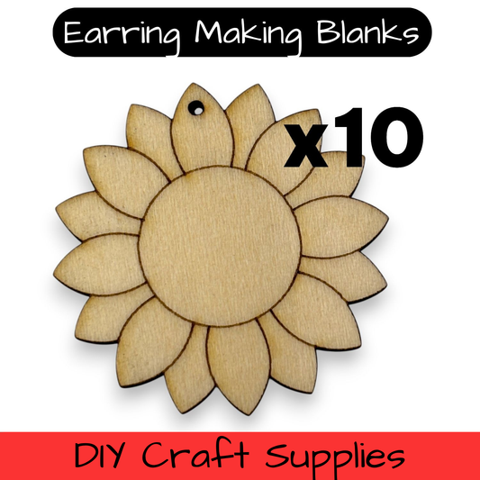 Wooden Flower Earring Blanks for DIY Jewellery Making, dangles - 10pc Laser Cut Pieces