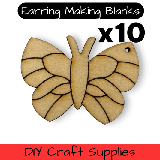 Wooden Butterfly Earring Blanks for DIY Jewellery Making, dangles - 10pc Laser Cut Pieces