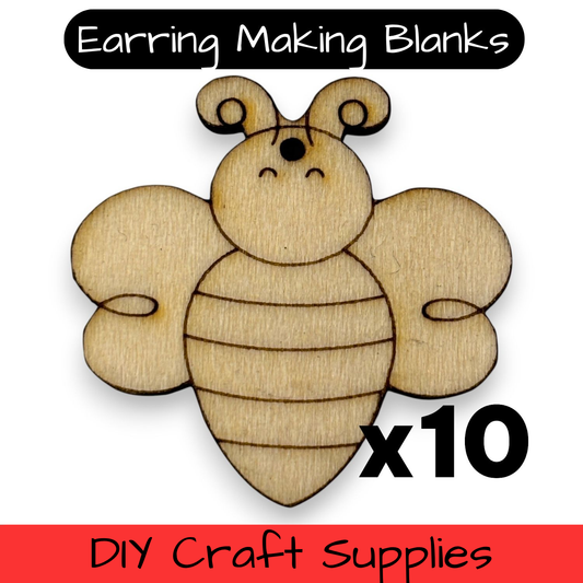 Wooden Bee Earring Blanks for DIY Jewellery Making, dangles - 10pc Laser Cut Pieces