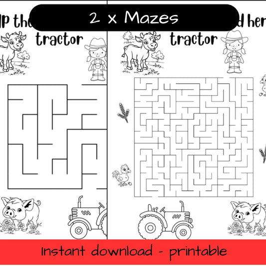 Printable Farm Animal mazes - activity sheets, colouring in