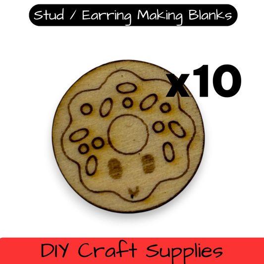 Wooden Food Earring Blanks for DIY Jewellery Making, scrapbooking - Studs - 10pc Laser Cut Set