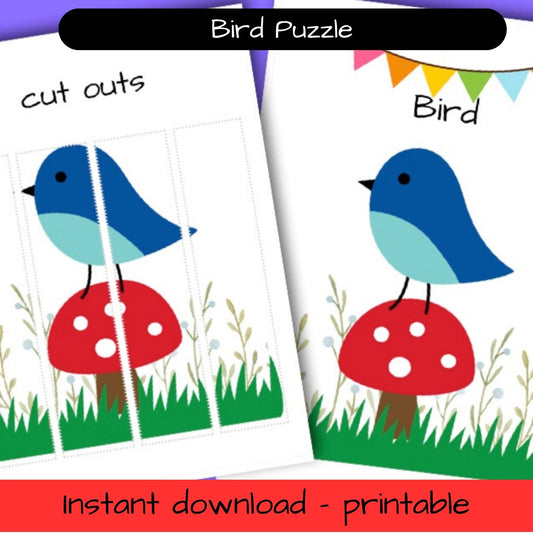 Printable Woodland activity sheet - Bird / mushroom puzzle