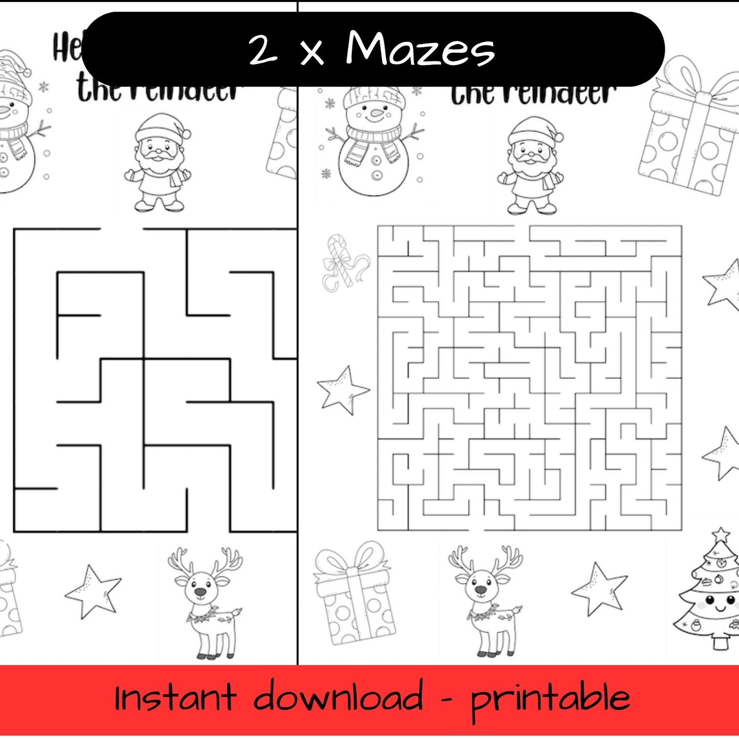 Printable Christmas mazes - activity sheets, colouring in