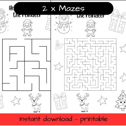 Printable Christmas mazes - activity sheets, colouring in
