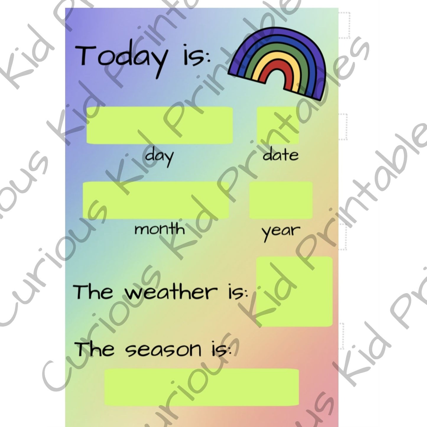 Daily visual calendar with weather - poster - day, date, month, year