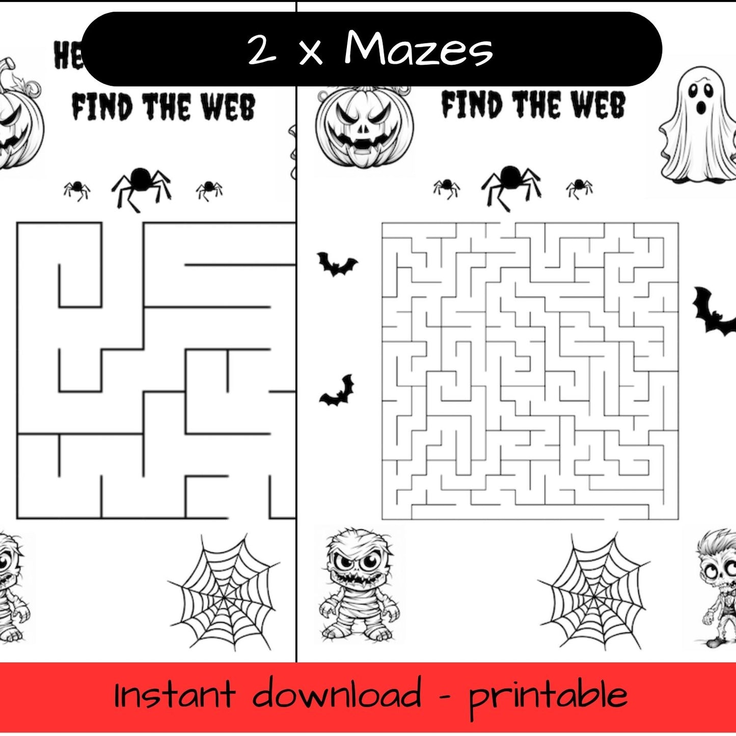 Printable Halloween mazes - activity sheets, colouring in