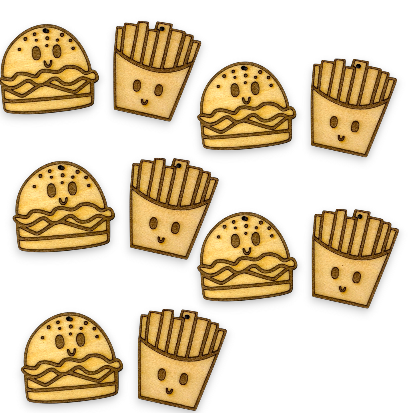 Wooden Food Earring Blanks for DIY Jewellery Making, dangles - 10pc Laser Cut Pieces