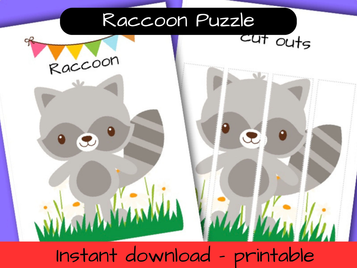 Printable Woodland activity sheet - Raccoon puzzle