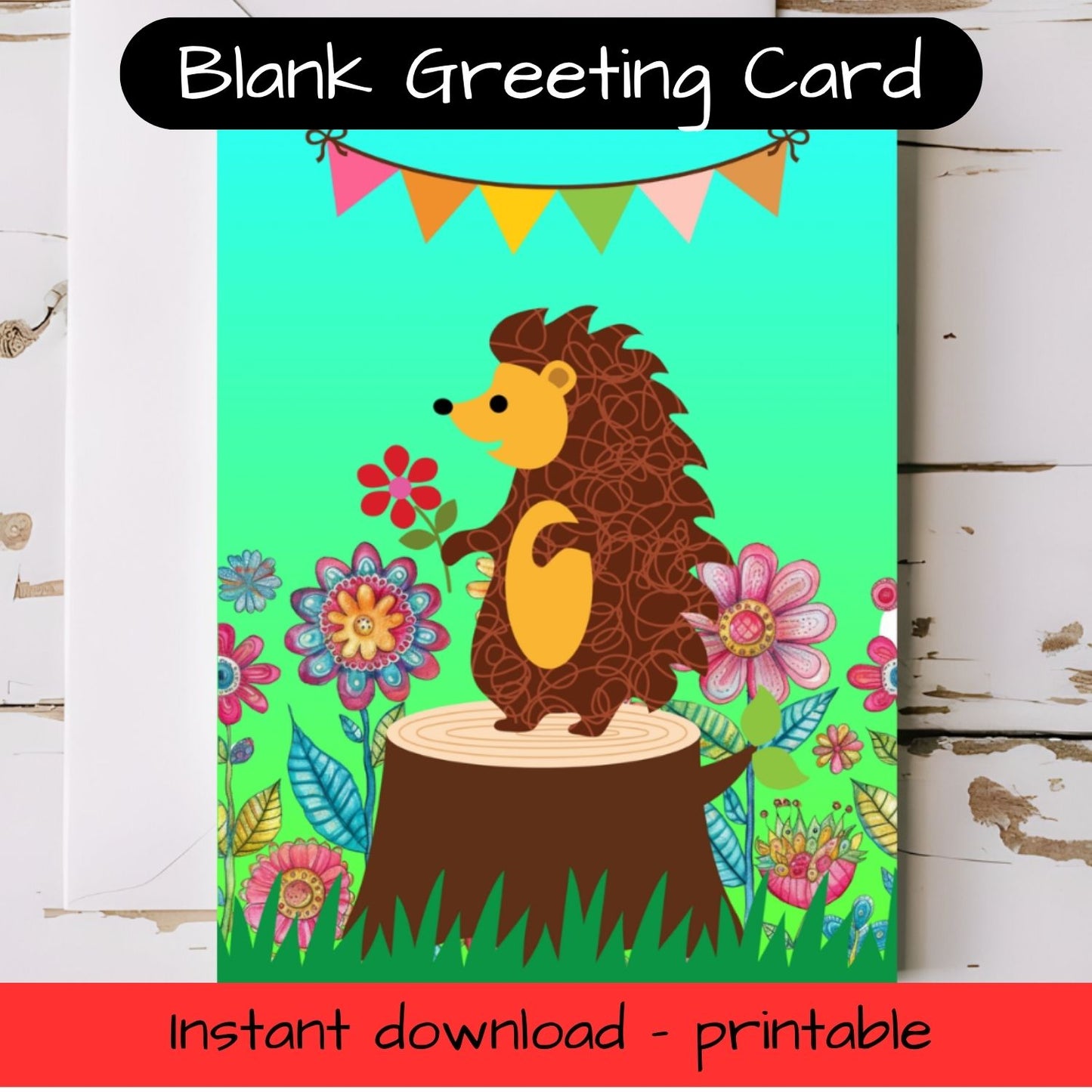 Woodland Hedgehog Greeting card with envelope - printable