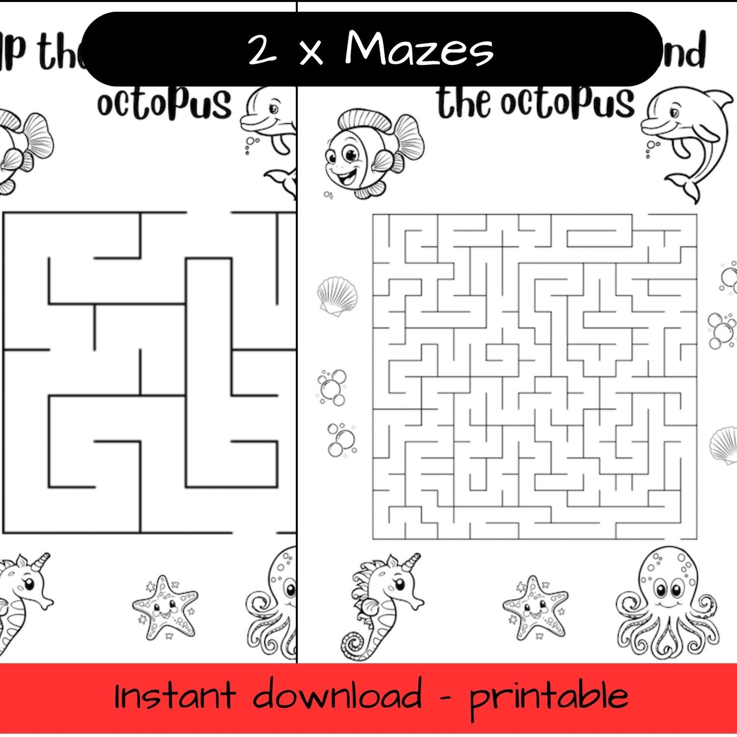 Printable Ocean Animal mazes - activity sheets, colouring in