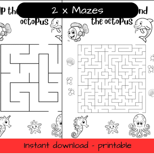 Printable Ocean Animal mazes - activity sheets, colouring in