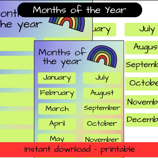 Months of the year visual calendar - classroom poster - teaching aid