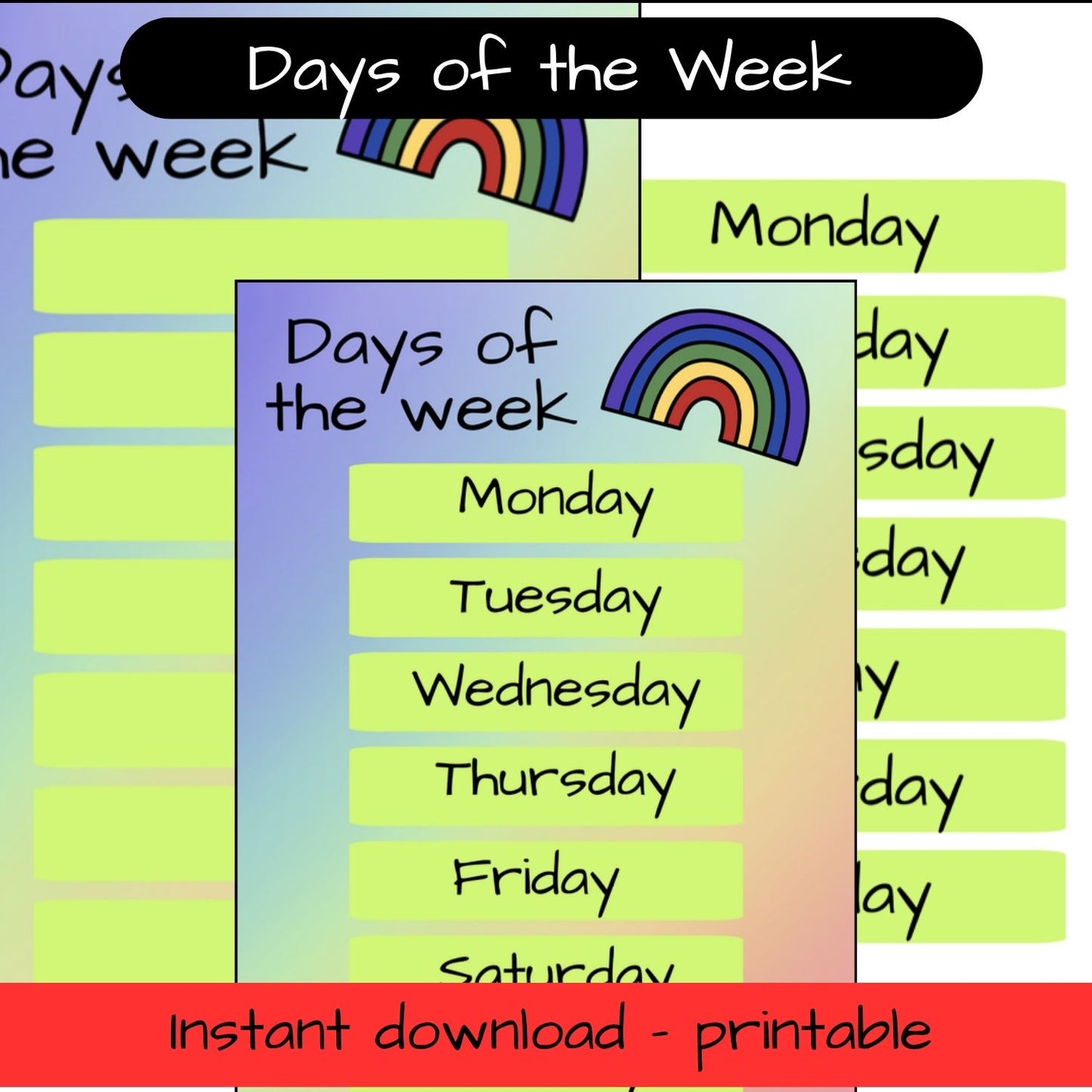 Days of the week visual calendar - classroom poster - teaching aid