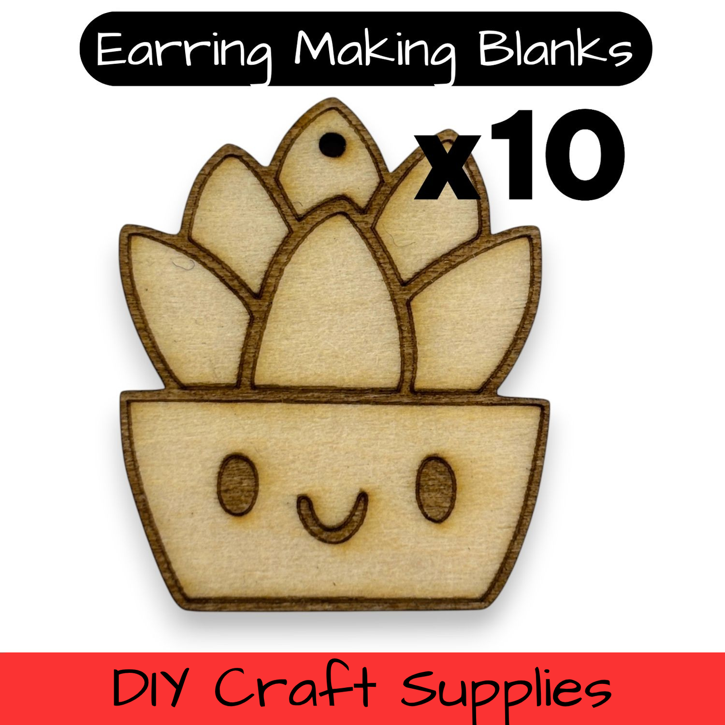 Wooden Plant Earring Blanks for DIY Jewellery Making, dangles - 10pc Laser Cut Pieces