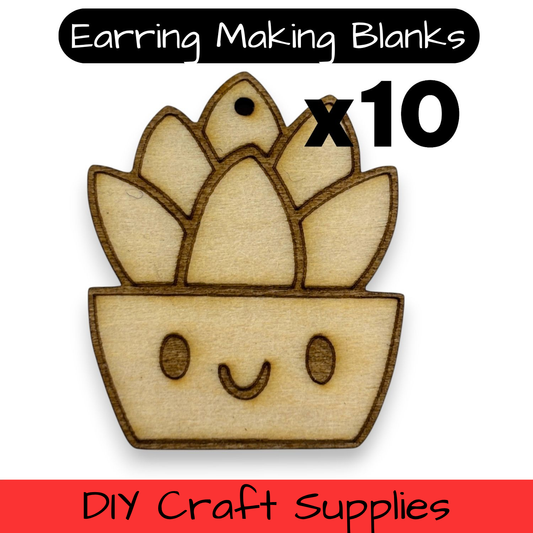 Wooden Plant Earring Blanks for DIY Jewellery Making, dangles - 10pc Laser Cut Pieces