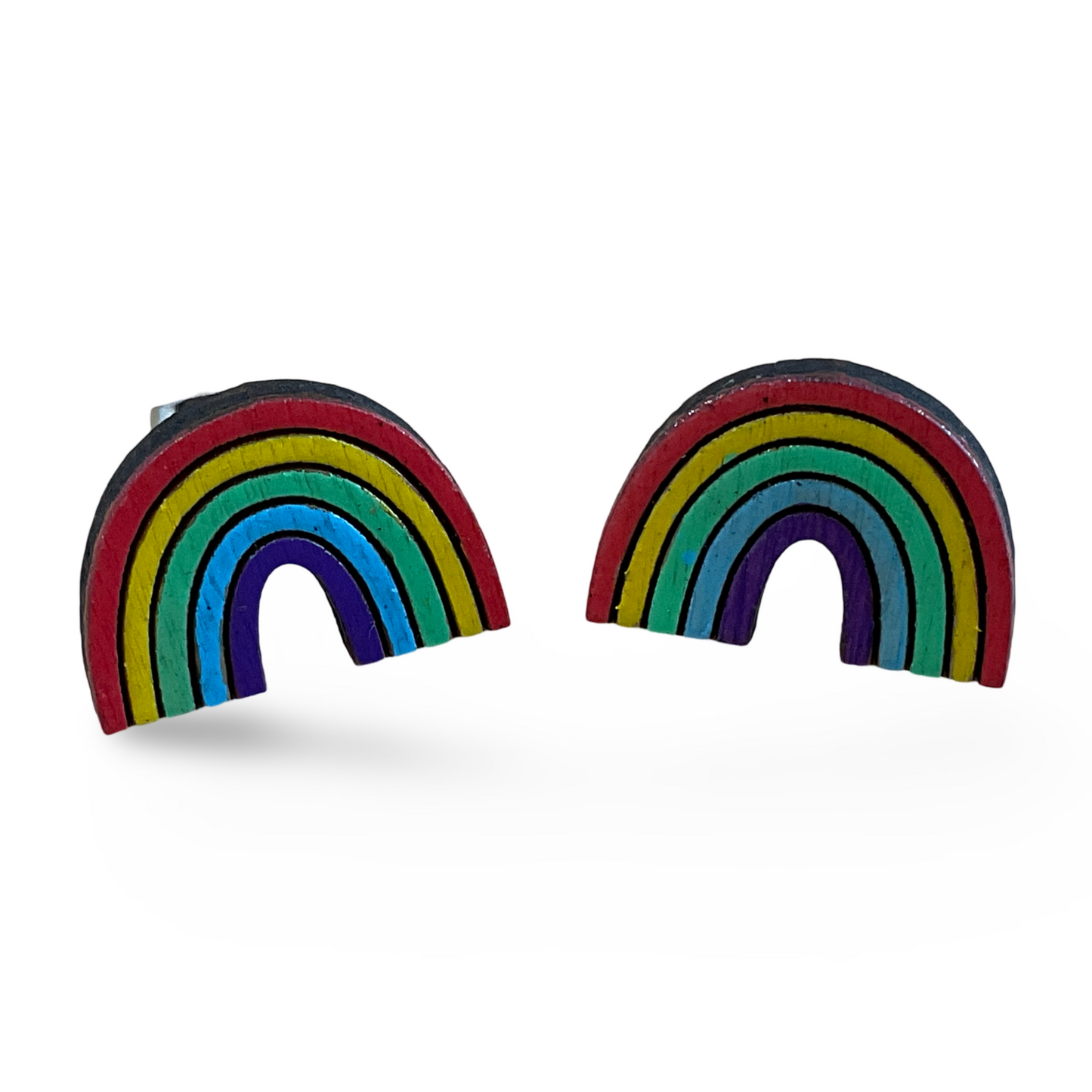 Wooden Rainbow Earring Blanks for DIY Jewellery Making, scrapbooking - Studs - 10pc Laser Cut Pieces