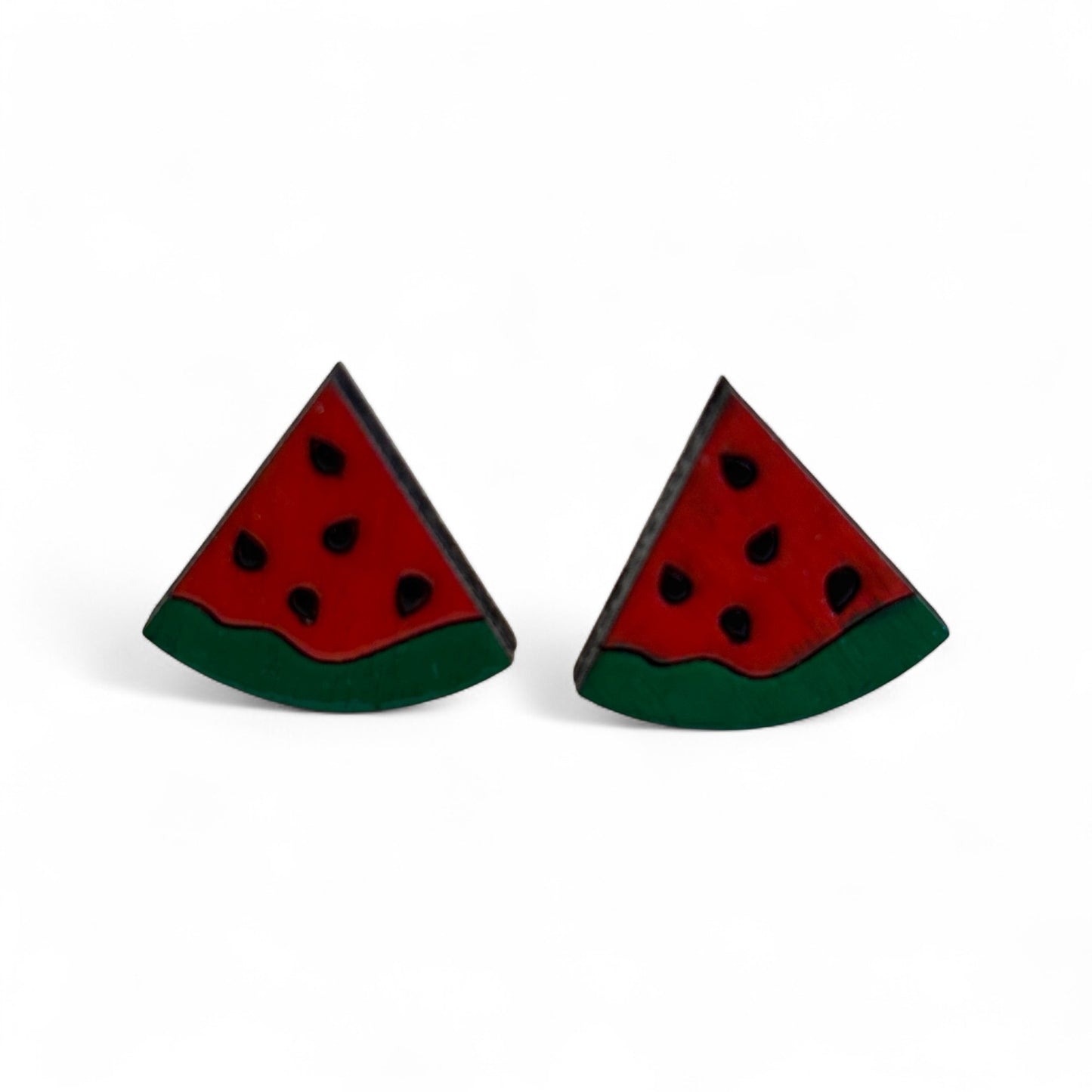 Wooden Watermelon Earring Blanks for DIY Jewellery Making, scrapbooking - Studs - 10pc Laser Cut Pieces