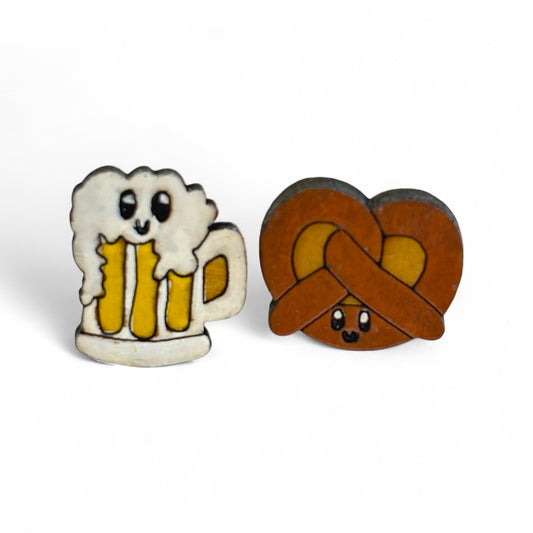 Beer & pretzel studs - hand painted earrings
