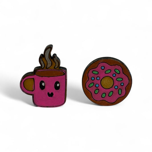 Coffee & donut studs - hand painted earrings