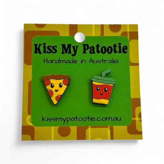 Pizza & Drink studs - hand painted earrings