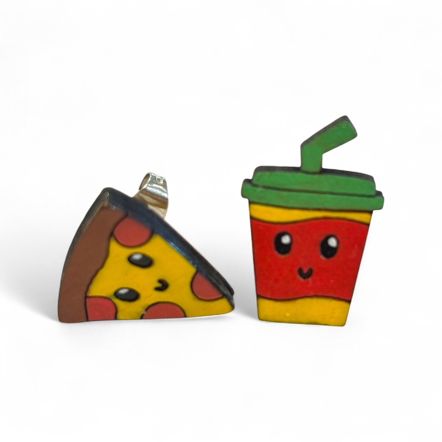 Pizza & Drink studs - hand painted earrings