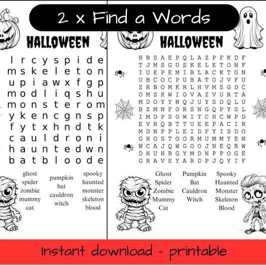 Printable Halloween colouring in word search / find a word