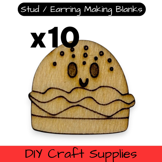 Wooden Food Earring Blanks for DIY Jewellery Making, scrapbooking - Studs - 10pc Laser Cut Pieces