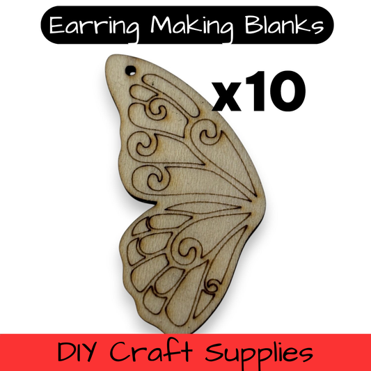 Wooden Butterfly Earring Blanks for DIY Jewellery Making, dangles - 10pc Laser Cut Pieces