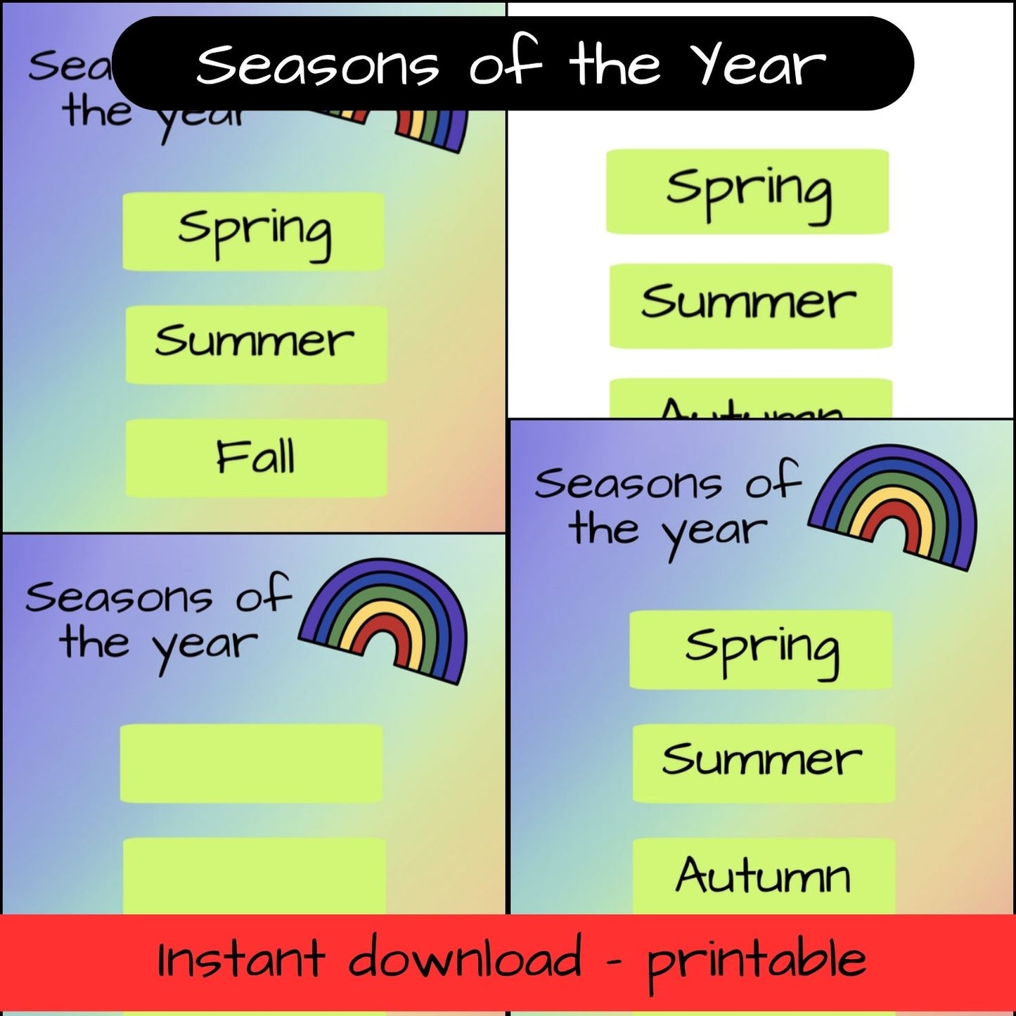 Seasons of the year visual calendar - classroom poster - teaching aid