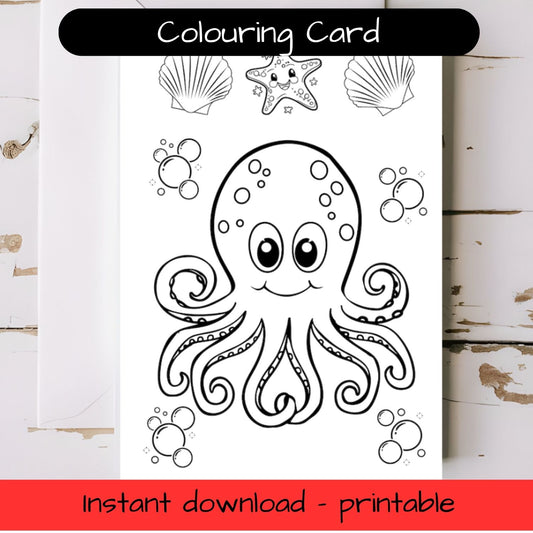 Octopus greeting card with envelope - printable