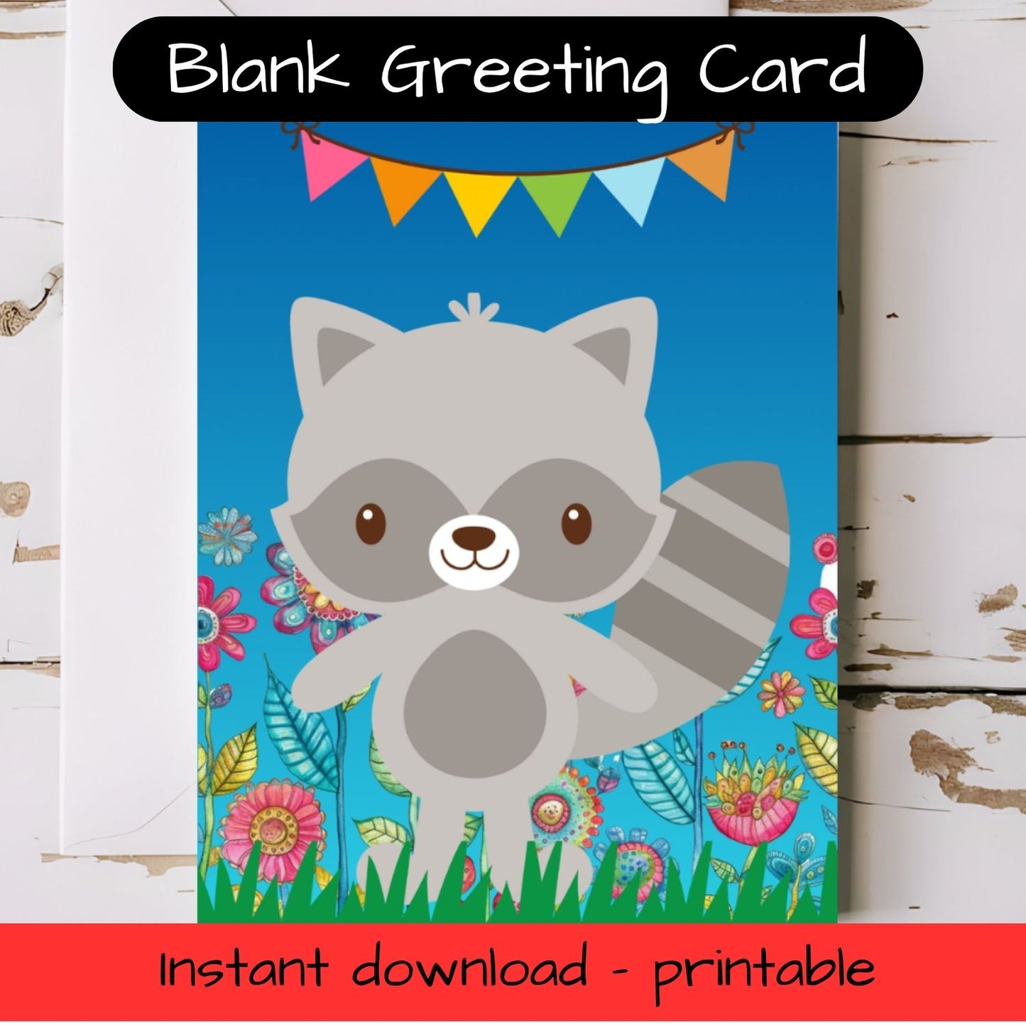 Woodland Raccoon Greeting card with envelope - printable