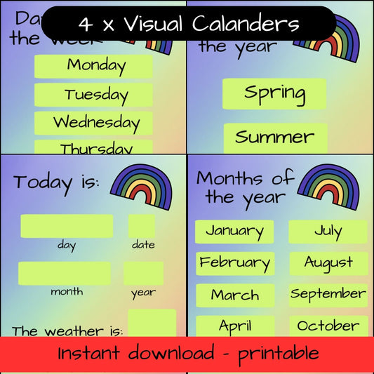 Full set daily visual calendars - days, months, seasons, weather - poster