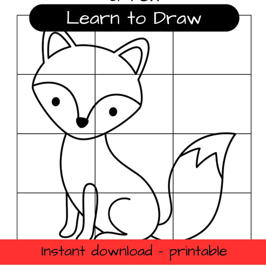 Learn to Draw - Woodland fox - printable grid drawing activity