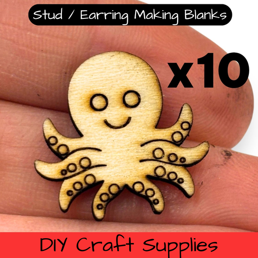 Wooden Animal Earring Blanks for DIY Jewellery Making, scrapbooking - Studs - 10pc Laser Cut Set