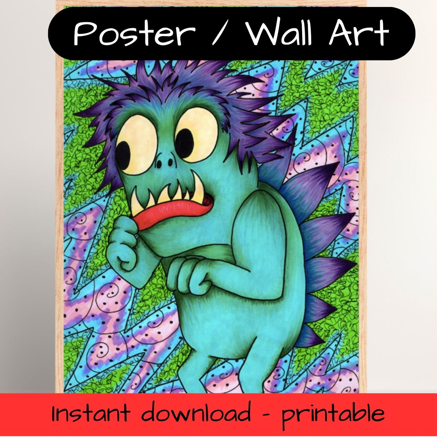 Printable kids wall art - scared monster