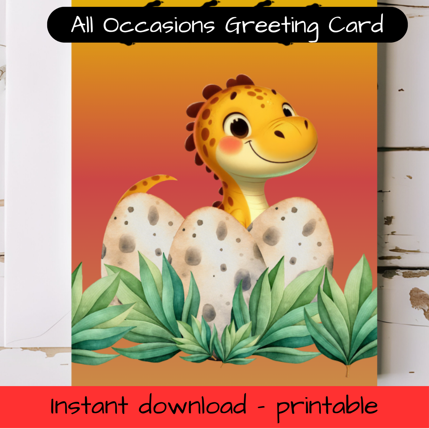 Dinosaur Greeting card with envelope - printable