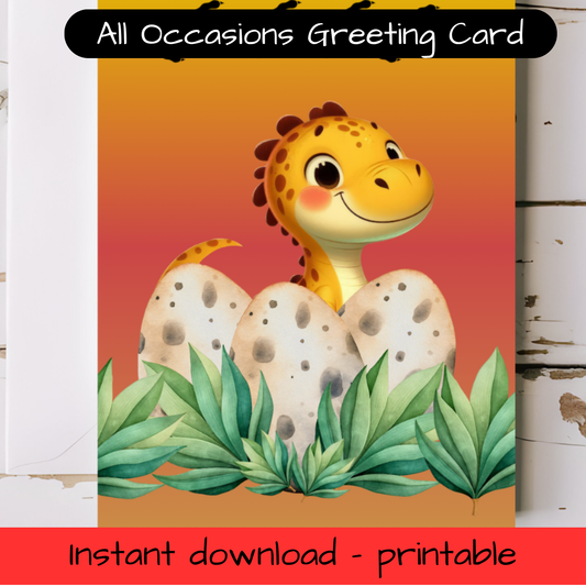 Dinosaur Greeting card with envelope - printable