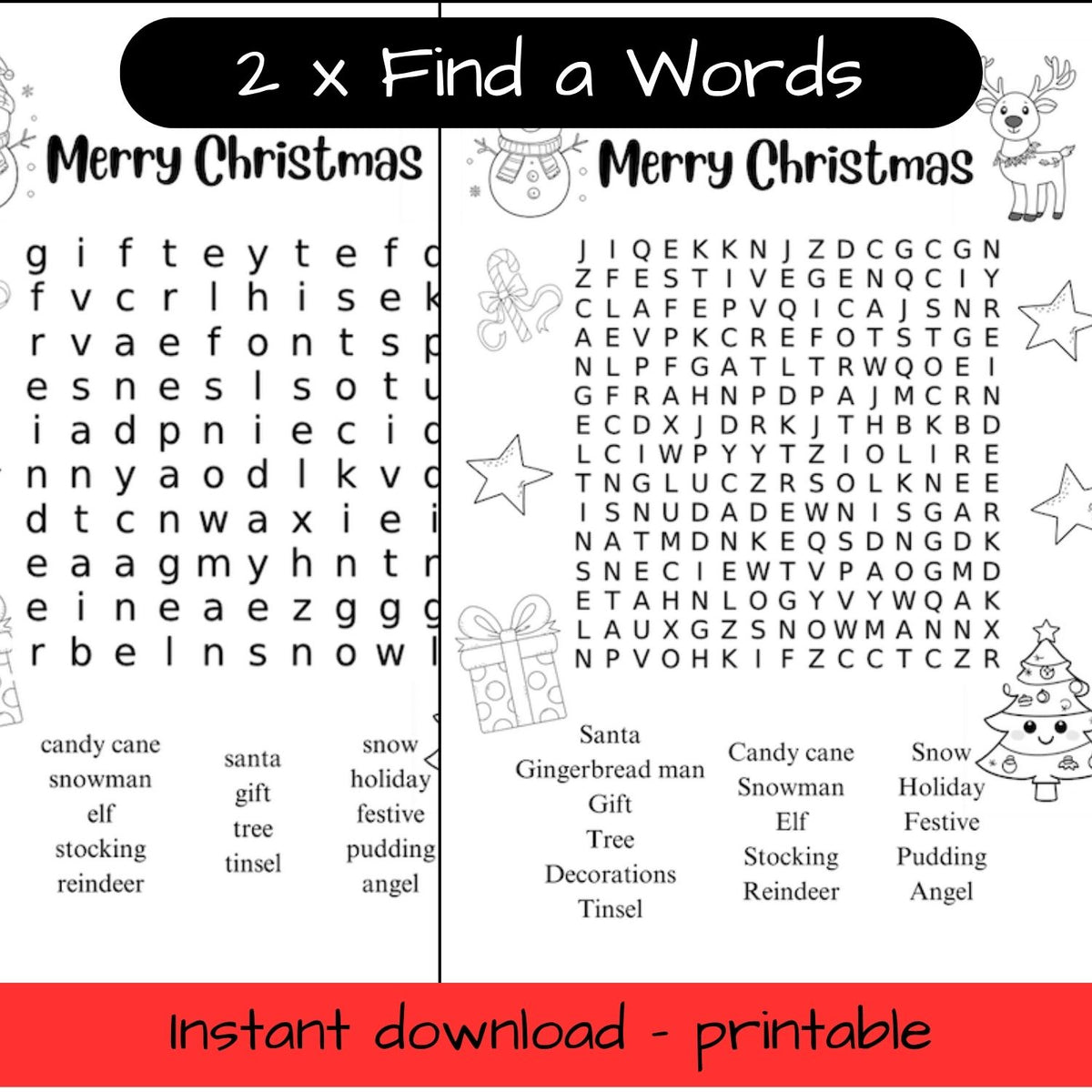 Printable Christmas colouring in word search / find a word